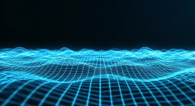 Seamless abstract looping background featuring futuristic grid waves with smooth continuous motion, static camera, ideal for presentations, digital media, broadcasts, and motion graphics.