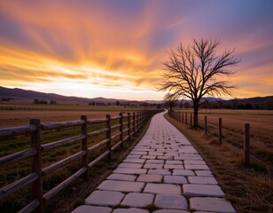 Obraz premium Tranquil Sunrise Over Winding Country