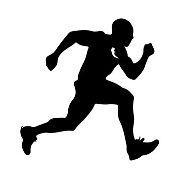 Muscular sprinter silhouette driving fast from start line male athlete running vector