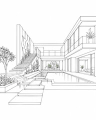 Fototapeta premium Signature Pool Court Residence with Floating Stair 