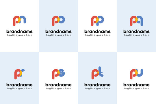 Letters pn po pp pq pr ps pt pu Playful Logo, represent a fun, energetic, and joy