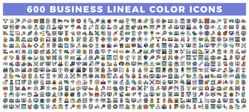 600 business lineal color icons for digital and print marketing
