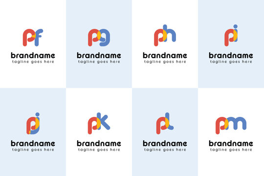 Letters pf pg ph pi pj pk pl pm Playful Logo, represent a fun, energetic, and joy