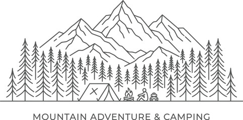 Fototapeta premium Mountain camping adventure illustration