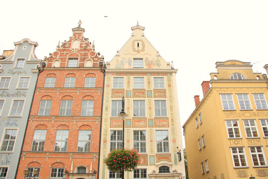 Colorful Facades of Townhouses in Long Market Square (Długi Targ), Gdańsk, Poland 