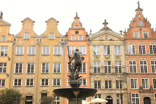 Colorful Facades of Townhouses in Long Market Square (Długi Targ), Gdańsk, Poland 