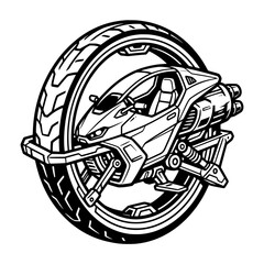 Futuristic Monowheel Vehicle Illustration - Sci-Fi Transportation Concept © AKUN