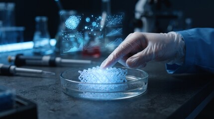 Fototapeta premium Biochemical Analysis in Lab, Interactive Technology, Modern Laboratory Environment