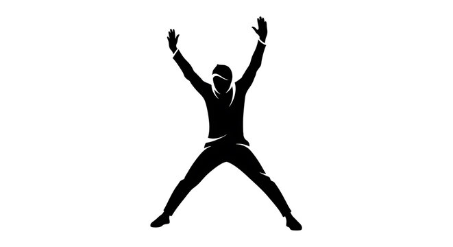Black silhouette of a person performing a jumping jack exercise