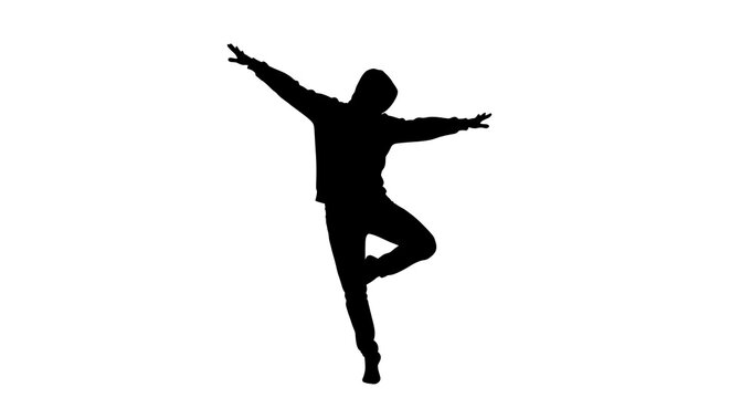 Black silhouette of a person performing a jumping jack exercise against a light background