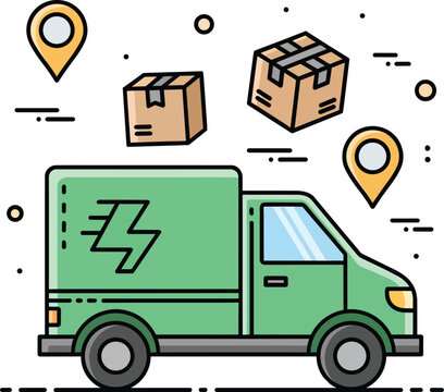 Green Logistics Delivery Truck and Package Shipping Vector Icon