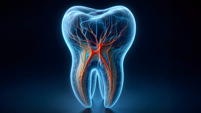 Transparent tooth anatomy with blood vessels