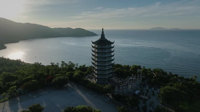 Aerial Linh Ung Pagoda on Son Tra Peninsula, Da Nang Vietnam