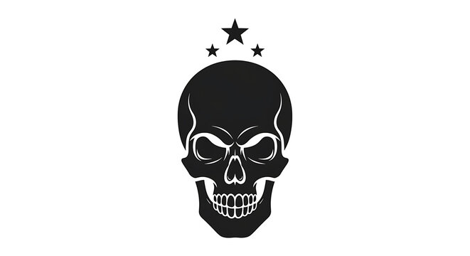Black skull with stars above, skull with glowing eyes cartoon skulls