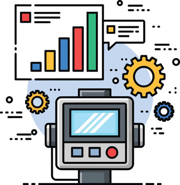 Industrial Automation Control Panel with Data Analytics Chart Vector