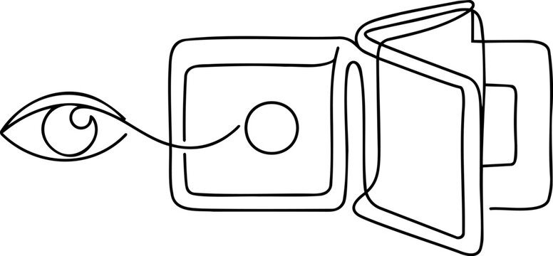 Continuous line drawing eye scanning document identity verification security concept vector