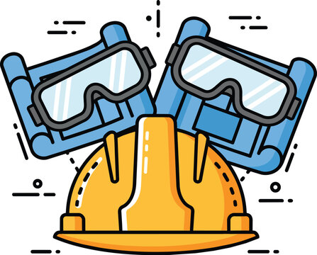 Yellow Hard Hat and Safety Goggles Industrial Vector Illustration