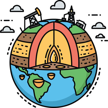 Earth Geology and Oil Extraction Industrial Vector Cross Section
