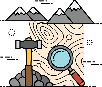 Geological Exploration Concept with Mountains Map and Search Tools