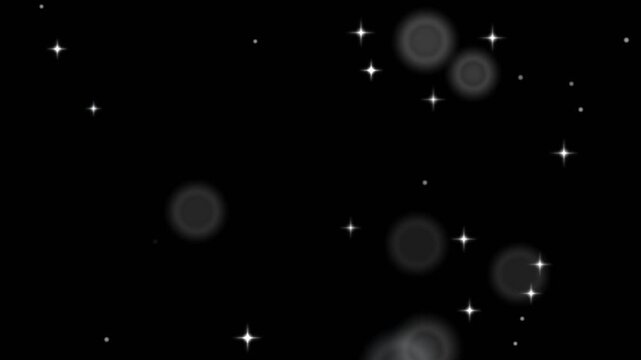 4K Silver diamond dust bokeh background loop, glowing white sparkles particles stars isolated on black video