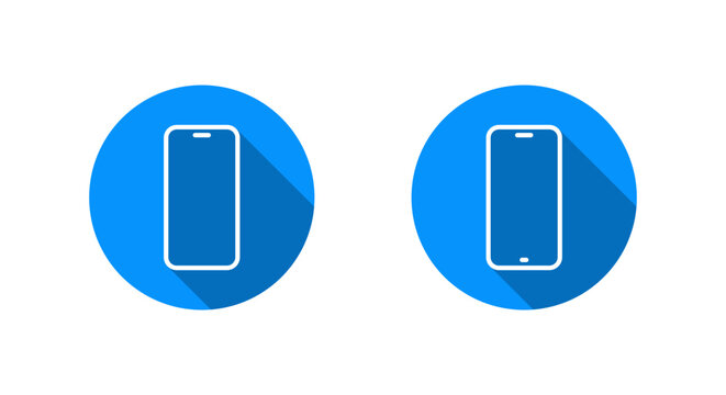 Modern smartphone line icon with long shadow. Mobile phone device and cellular symbol. Cellphone sign