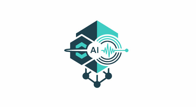 Artificial Intelligence Logo Design with Sound Waves and Nodes.