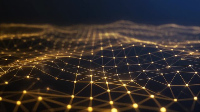 Golden Digital Plexus Network Flowing Wave Abstract Background