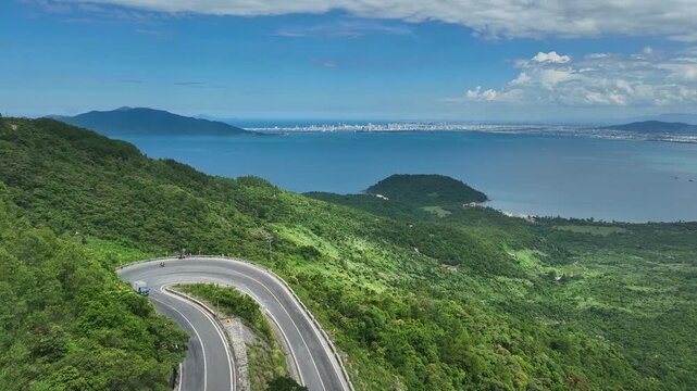 Winding Hai Van Pass Road Overlooking Da Nang Bay, Vietnam