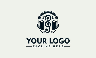 Obraz premium Music Audio Headphones with Treble Clef Symbol Vector Logo Illustration