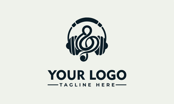 Modern music audio headphone treble clef vector logo illustration for sound studio