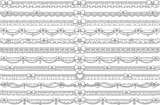 Scalloped edge blue lace border, cute textile frill stripe. scalloped border, frame, pattern isolated. Zigzag edge border, cutout decoration line frame collection