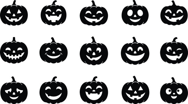 Image 5: Halloween silhouette vector pumpkins black pumpkin faces for decorations and designs