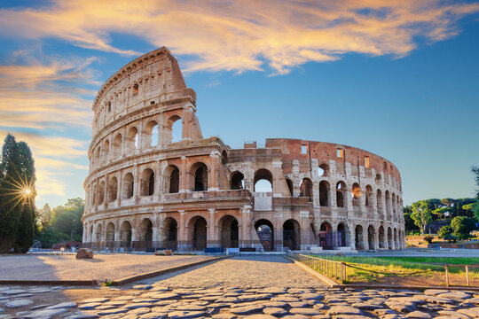 Rome, Italy. The Colosseum or Coliseum at sunrise.