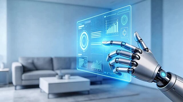 Robot hand interacting with holographic display