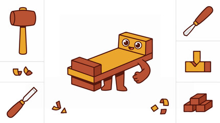 Fototapeta premium Brown Block Cartoon Character Toy.