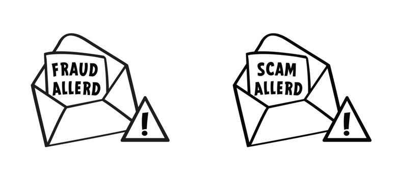 Fraud allerd, hacker alert and scam allerd. Attention sign. Cyber security icon. Caution warning concept. E-mail phishing, data protection on mail or internet.