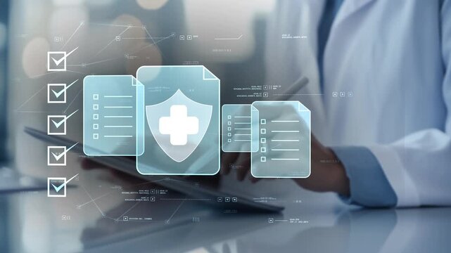 Doctor Using Tablet with Medical Compliance Documentation, Clinical Standards, Healthcare Governance, Regulatory Workflow and Digital Healthcare Management
