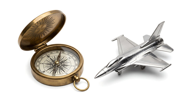 Travel and navigation concept with vintage compass and jet plane