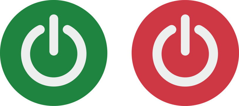 Power button icons, green and red symbols isolated on white background for user interfaces, electronics, and device controls.
