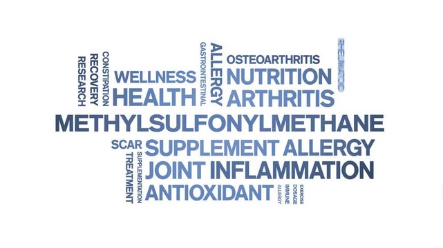 MSM Methylsulfonylmethane animated word cloud-text design animation tag kinetic typography seamless loop.