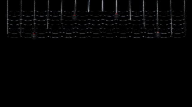 Halloween silk threads hanging spiders dangling animation with transparent background
