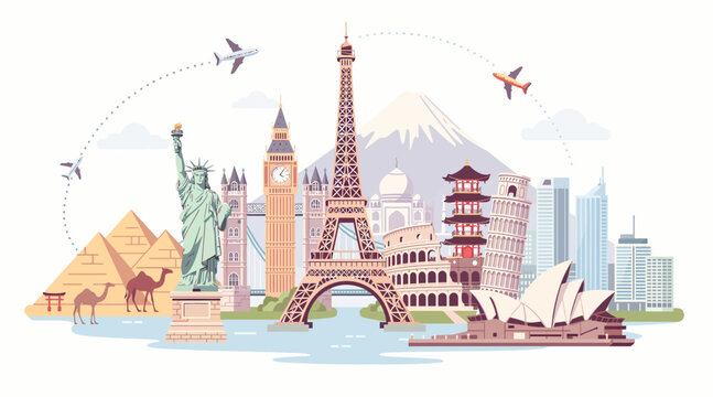 Global Landmarks: Collage of Famous World Architecture and Travel Icons