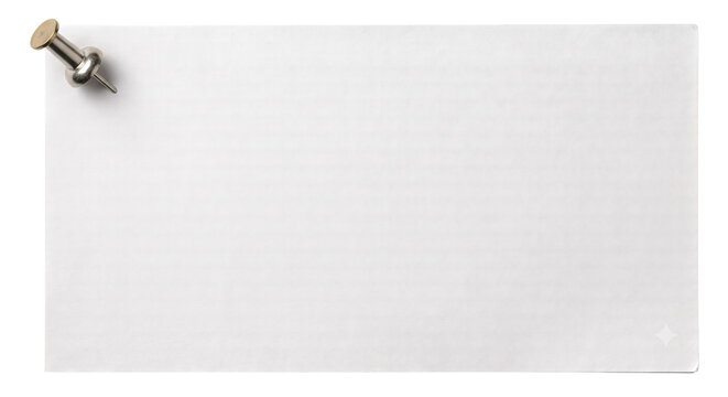 Blank white horizontal card with silver push pin