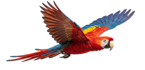 Scarlet macaw parrot flying with wings spread wide © shuphanida