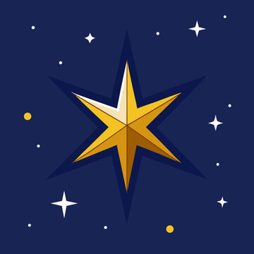 Golden Star Shining in a Dark Night Sky