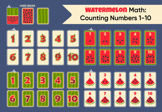 Watermelon Math Counting Numbers 1-10 Educational Flashcards Set