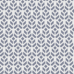 Fototapeta premium Seamless Nordic Knitting Pattern with Grey Geometric Christmas Tree Ornaments