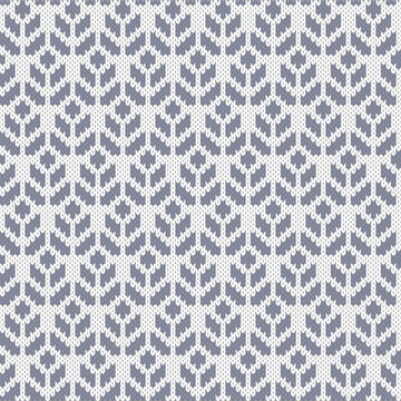 Seamless Nordic Knitting Pattern with Grey Geometric Christmas Tree Ornaments