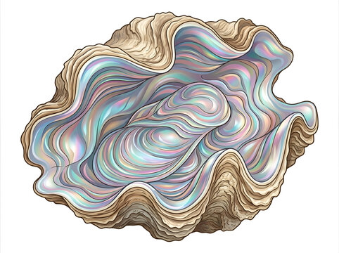Iridescent giant clam seashell vector illustration