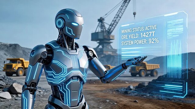 Futuristic robot at mining site